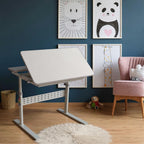 Mount-It! Kids Adjustable Desk with Tilting Desktop, Height Adjustable Study Table with Storage Drawer, Ergonomic Desk for Writing, Drawing & Homework, 31.5" x 26" Desktop Size (Gray)