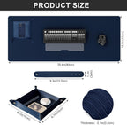 DAWNTREES Dual Sided Desk Mat,Leather Desk Pad,35.5"x17",Cork Desk Mat Protector,with PU Leather Valet Tray Organizer,Large Mouse Pad,Desk Writing Pad for Office and Home(Dark Blue)