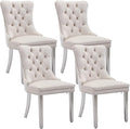 Dining Room Chairs Set of 4, Velvet Upholstered Dining Chairs with Back Ring Pull Trim and Sliver Stainless Steel Legs,Modern Dining Chair Perfect for Dining Room,Living Room,Kitchen(Beige)