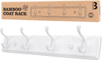 Wooden Coat Rack, Wall-Mounted Organizer for Closet, Entryway, Hallway, Foyer, Bedroom, Heavy Duty Double Hooks for Hanging Towels, Bags, Hats, Jackets, Key (White, 4 Hooks)