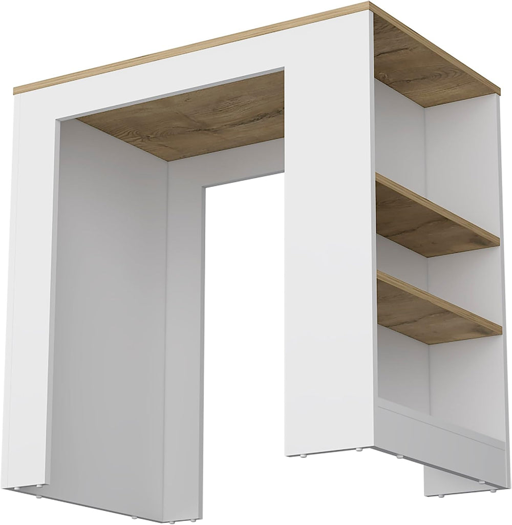 Kitchen Island, Kitchen Bar Table 36" H, with 3-Side Shelves, White/Maca...