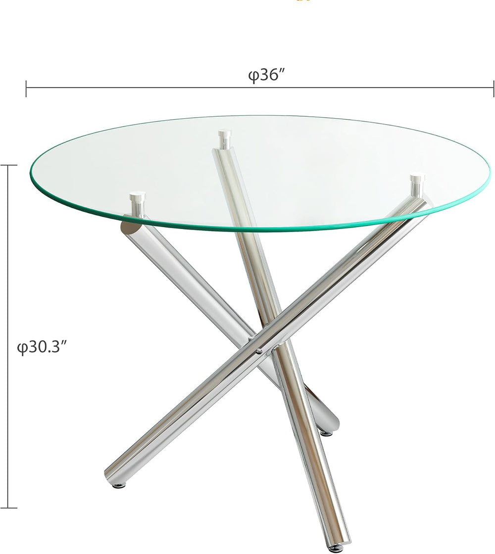 3-Piece Round Glass Dining Table Set for 2, 36" Small Kitchen Table with...