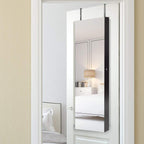 Giantex Wall Door Mounted Jewelry Armoire Cabinet with 47.5" H Full Length Mirror, 2 LEDs Lockable Jewelry Organizer Box with Bracelet Rod, 2 Drawers, Large Storage Capacity (Espresso)