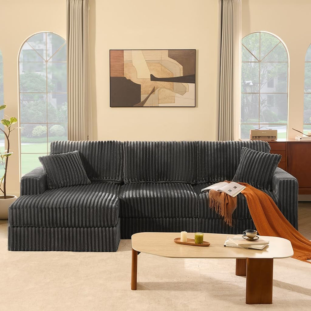 GOSUHI 113" L-Shaped Cloud Couch, Modular Sectional, Deep Seats, Grey | ...