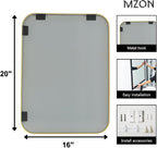 MZON 16x20 Inch Brushed Gold Vanity Mirror, Rectangle Bathroom Mirrors for Over Sink, Anti-Rust Frame & Tempered Glass, Hangs Horizontally/Vertically - Ideal for Small Bathroom or Powder Room