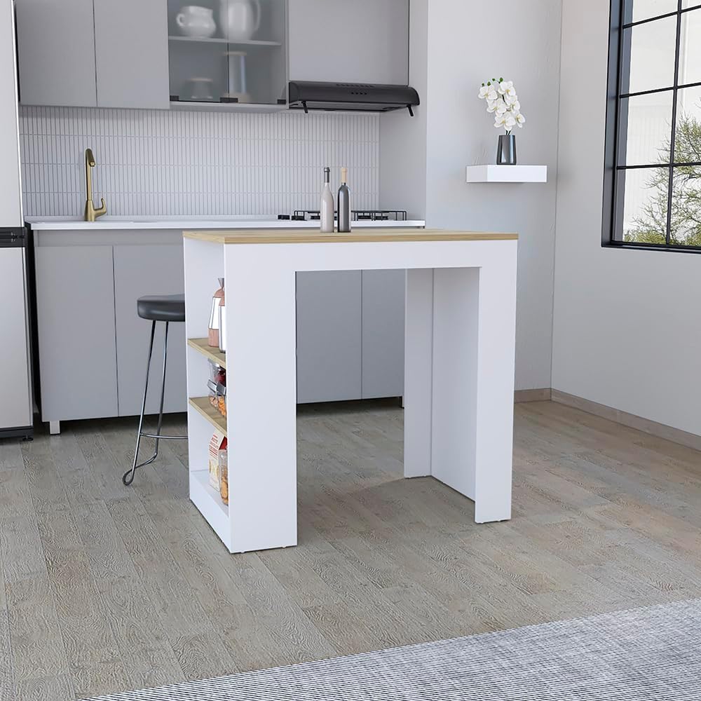 Kitchen Island with 3-Side Shelves Multicolor Engineered Wood | Includes thre...