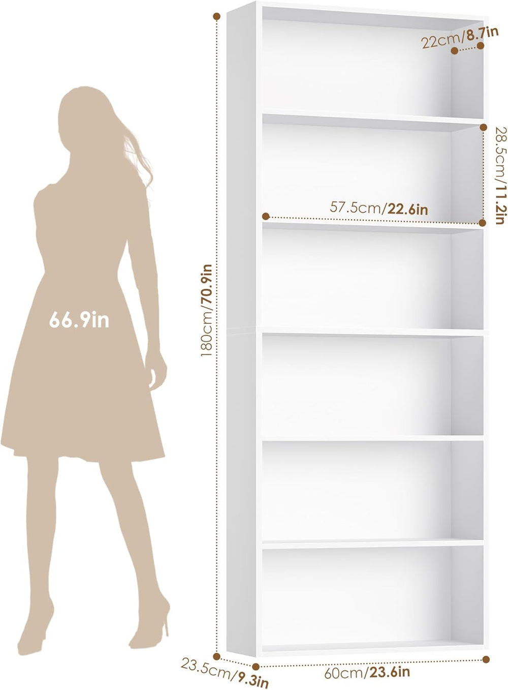 FOTOSOK 6-Tier Open Bookcase and Bookshelf, Freestanding Display Storage Shel...