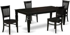 East West Furniture LGVA5-BLK-W 5 Piece Kitchen Table & Chairs Set Includes a Rectangle Dining Room Table with Butterfly Leaf and 4 Solid Wood Seat Chairs, 42x84 Inch, Black