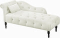 60" Chaise Lounge Indoor Velvet Button Tufted with Pillow, Nailhead Decorate Rolled Arm Chaise Lounge for Bedroom Living Room (White)