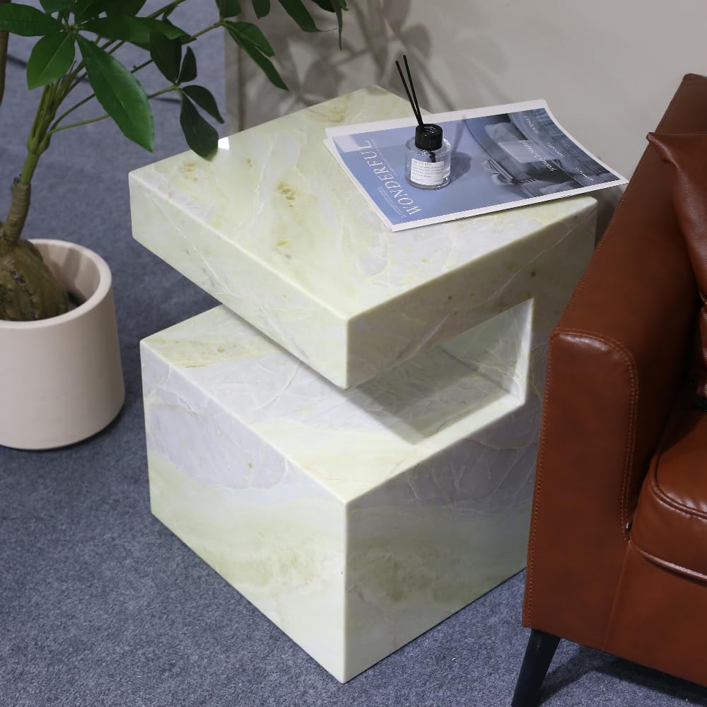 Natural Marble C-Shaped End Table, Luxurious Handmade Coffee Table Suitable f...
