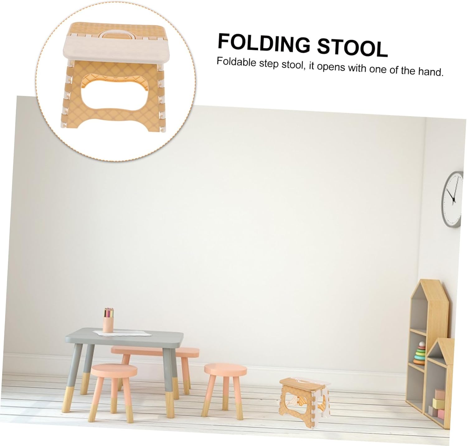 Milisten Portable Folding Step Stool Non-Slip Bathroom Kitchen Stool for Adults and Compact Design for Easy Carrying Beige Color Large