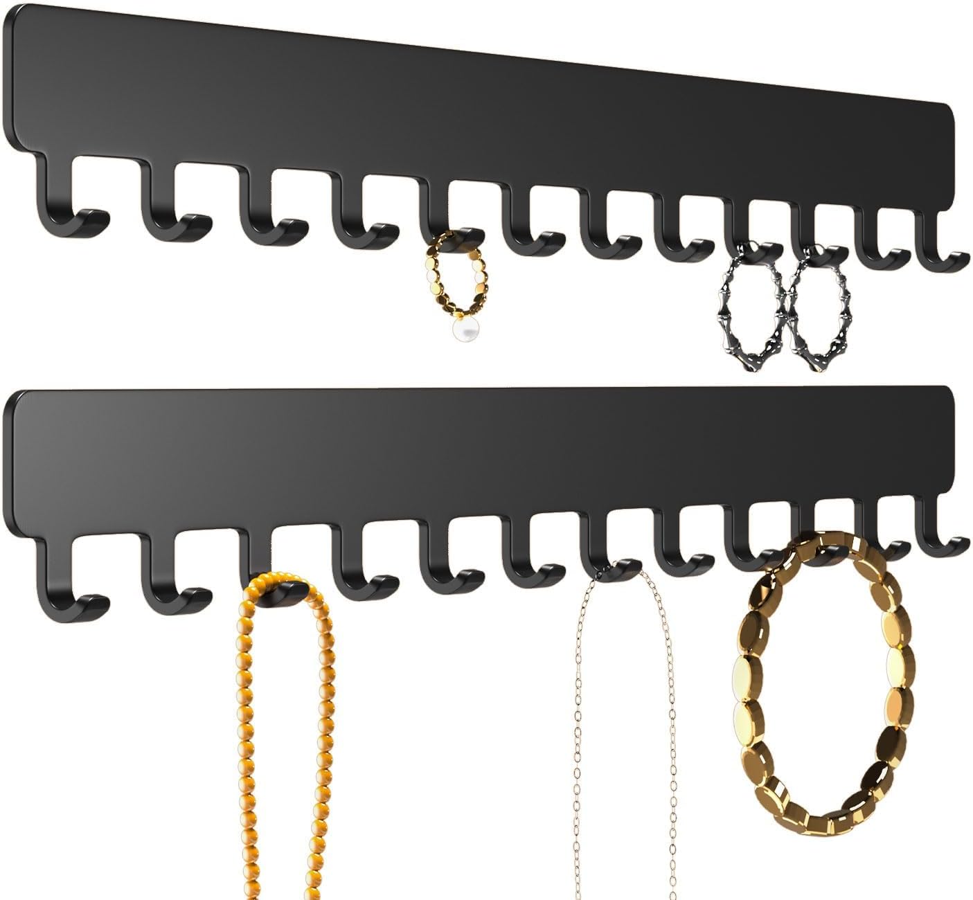 Necklace Holder Hanging Jewelry Organizer - Self-Adhesive Wall Jewelry Organizer for Necklace, 2 PCS, Black