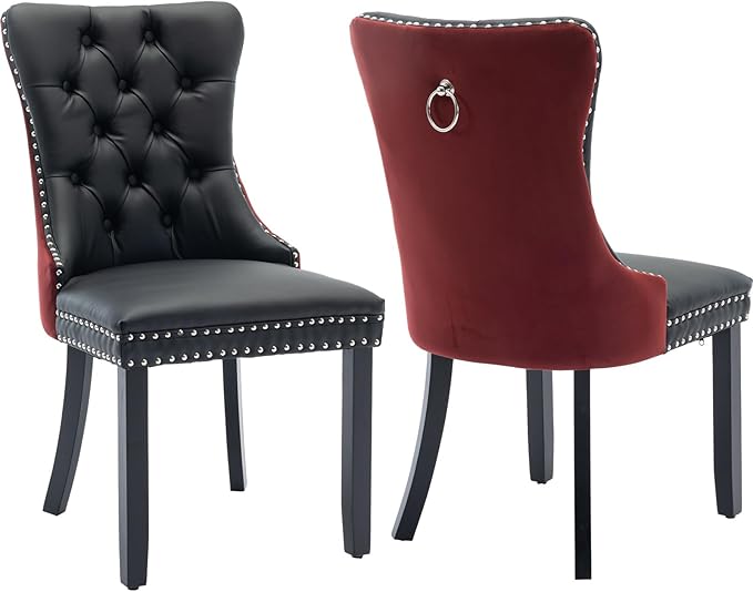 Modern Dining Chairs Set of 2, Tufted Upholstered Dining Chair with Solid Woo...
