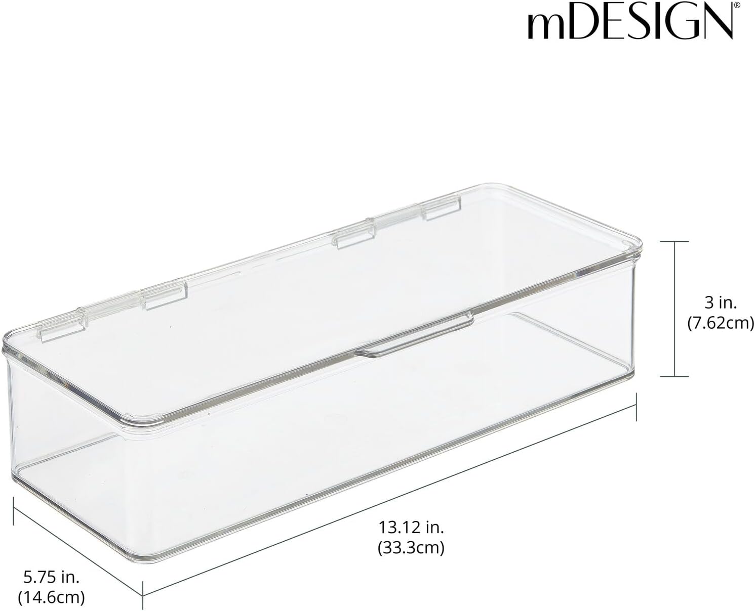 mDesign Long Plastic Playroom/Gaming Storage Organizer Box Containers with Hinged Lid for Shelves or Cubbies, Holds Small Toys, Building Blocks, Puzzles, Markers, Controllers, Crayons, 2 Pack, Clear