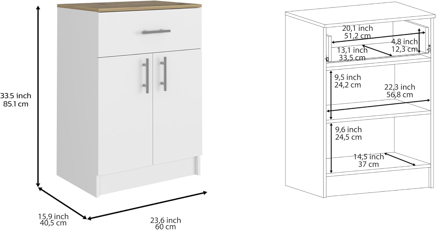 Modern Kitchen Pantry, Storage Cabinet with 1 Drawer, Particle Board, White + Light Oak, for Dining Room, Easy to Clean
