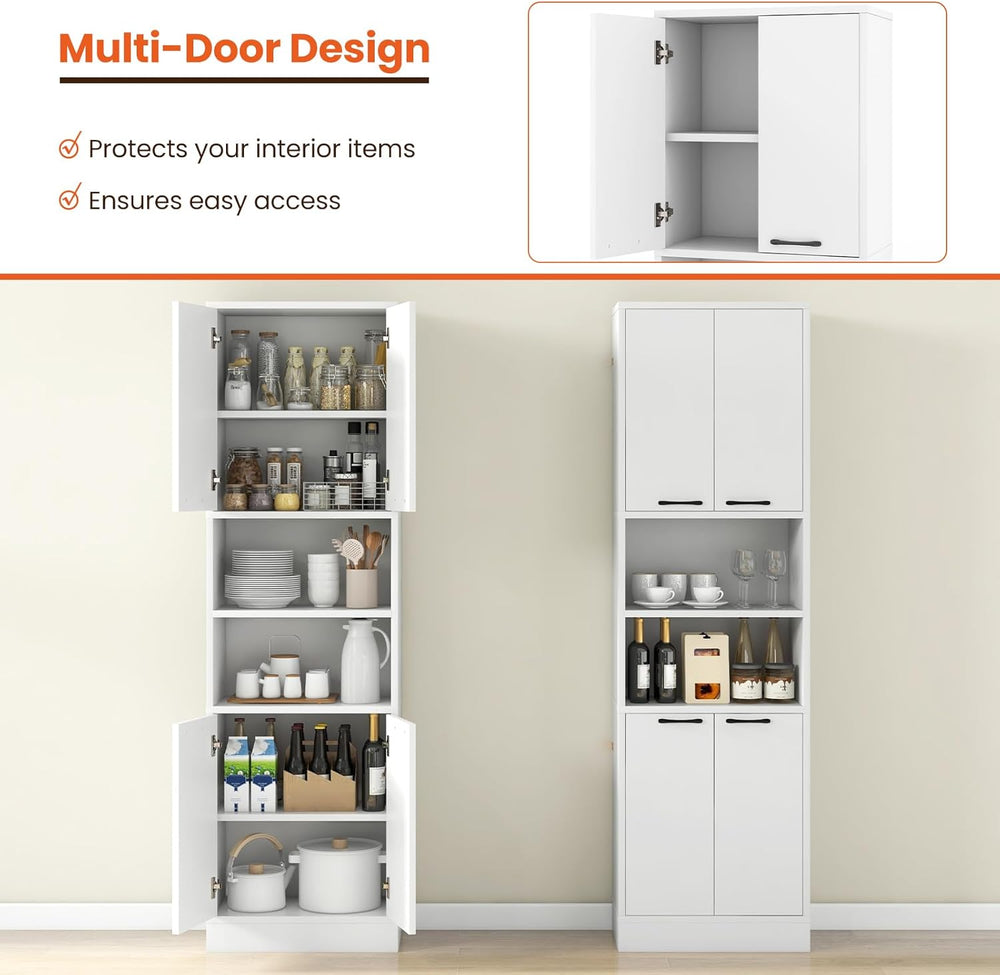 Giantex Kitchen Pantry Cabinet, 75” Tall Freestanding Cupboard with Doors &am...