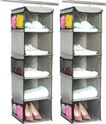 5 Shelves Hanging Closet Organizer, 2 Pack Hanging Storage with 6 Side Pockets for Clothes Bags, 43"x12"x12"(Gray)