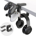 3-in-1 PC Gaming Headset&Controller Holder - EURPMASK Headphone Stand w/Adjustable Clamp&2 Controller Holder&Rotating Arm&Cable Organizer, Universal PC Gaming Accessory Controller Headset Stand-Black