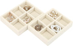 DesignSter Small Jewelry Tray-Ring Organizer 2PCS Premium Velvet Rings Earrings Display Tray Storage Insert Holder for Jewelry Box, Drawer, Dresser (6 Grids, Beige)