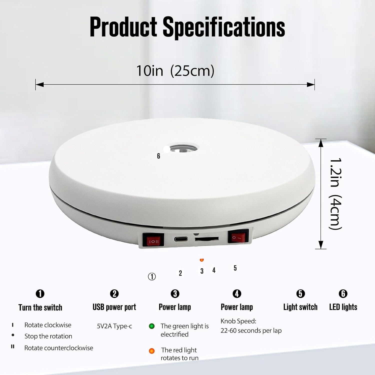 JAYEGT Motorized Rotating Display Stand with LED Light , 10 inch /55lbs Load, 360 Degree Electronic Turntable Display Stand for Photography Products Shows, Jewelry, Watch, 3D Models, Cake (White)
