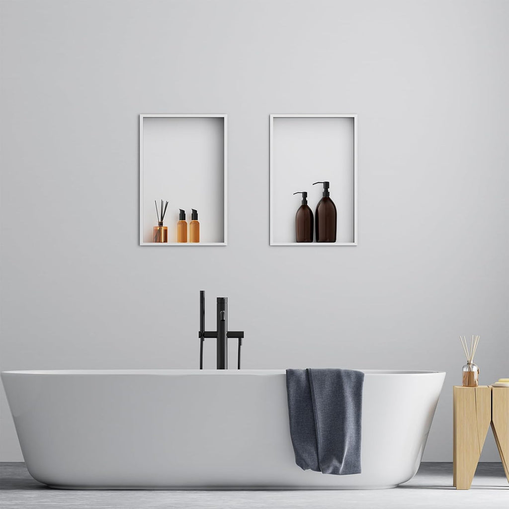 Achelous Stainless Steel Insert Shower Niche 18" X 12" NO Tile Needed, Recessed Shower Shelf Organizer, Matte White