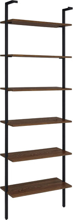 Coaster Home Furnishings - Owens - Wood and Metal - 6-Shelf Wall Mounted Bookshelf with Ladder Design and Transitional Style - Home Office & Living Room - 96-Inch - Walnut & Black - 980072