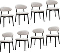 Farmhouse Dining Chairs Set of 8,Mid Century Modern Fabric Upholstered Kitchen Chairs,Wooden Dining Room Chair with Curved Back Black Leg for Kitchen Dining Room Restaurant Cafe,Linen Gray,Only Chairs