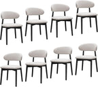Farmhouse Dining Chairs Set of 8,Mid Century Modern Fabric Upholstered Kitchen Chairs,Wooden Dining Room Chair with Curved Back Black Leg for Kitchen Dining Room Restaurant Cafe,Linen Gray,Only Chairs