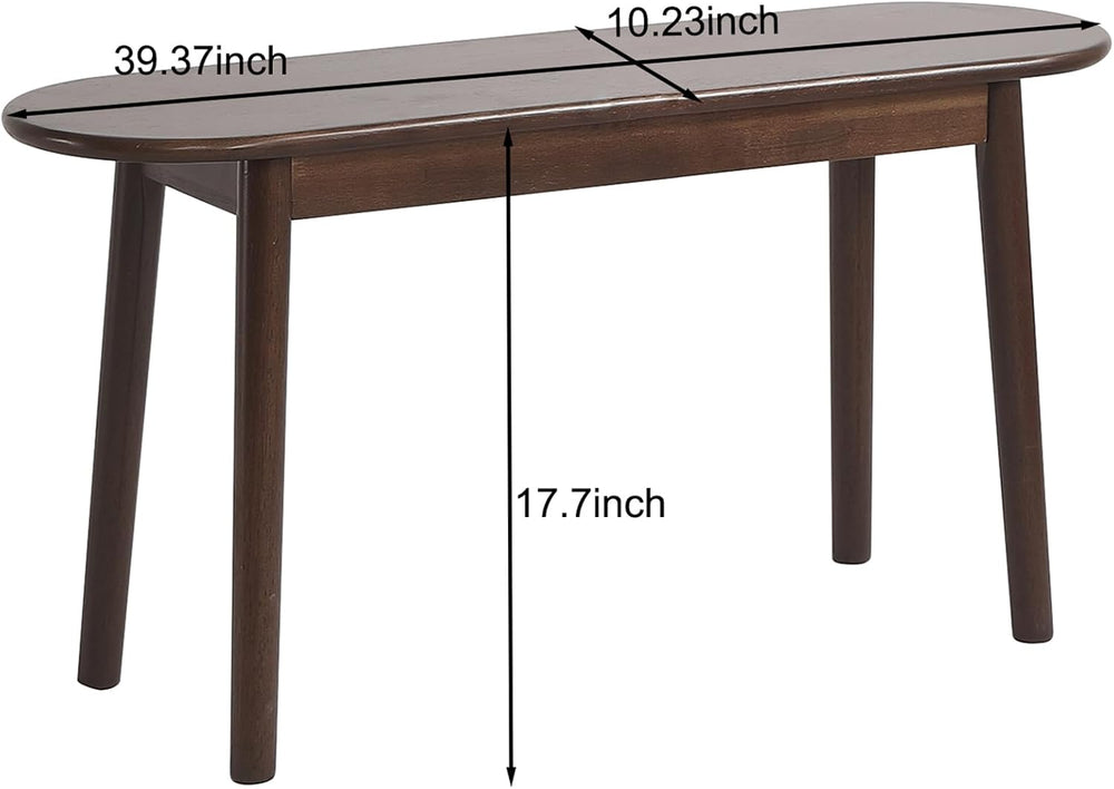 Walnut Solid Wood Bench, 39.4" L – Narrow Mid-Century Wooden Benches for...