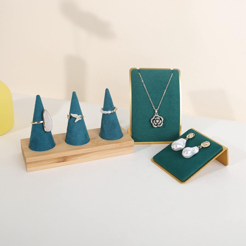 GemeShou Green Necklace display stand, Velvet Jewelry necklace display holder for selling, small metal earring neck storage organizer, online jewelry photography props【Green】