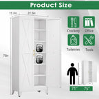 pozdeg 75" Tall Metal Kitchen Pantry Storage Cabinet with 2 Doors and 5 Adjustable Shelves, White Food Freestanding Cupboard for Kitchen, Dining Room, Bathroom and Garage (White)