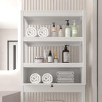 Over The Toilet Storage Cabinet, 3-Tier Bathroom Organizer with Rattan Door, Wooden Space Saver for Restroom, Bathroom, Laundry