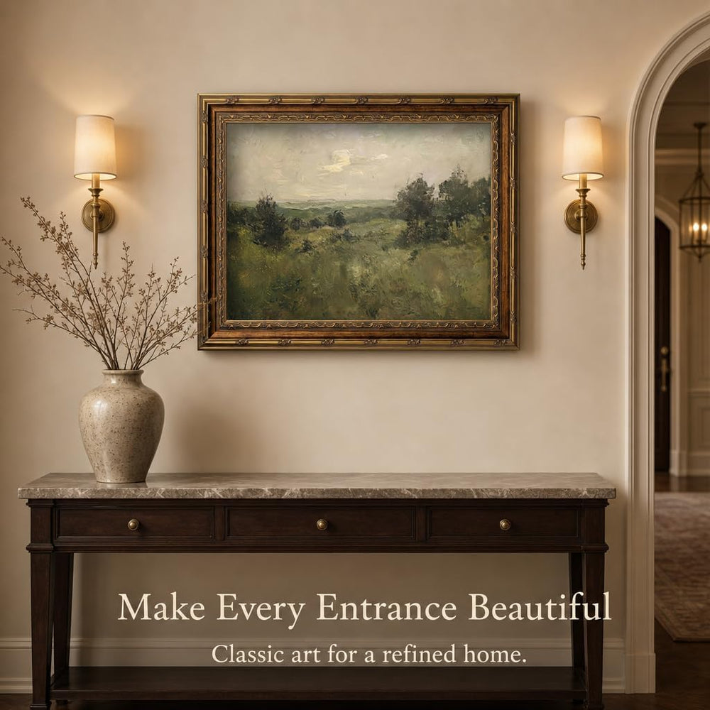 Vintage Gold Framed Landscape Wall art Retro Countryside Farmhouse Painting P...