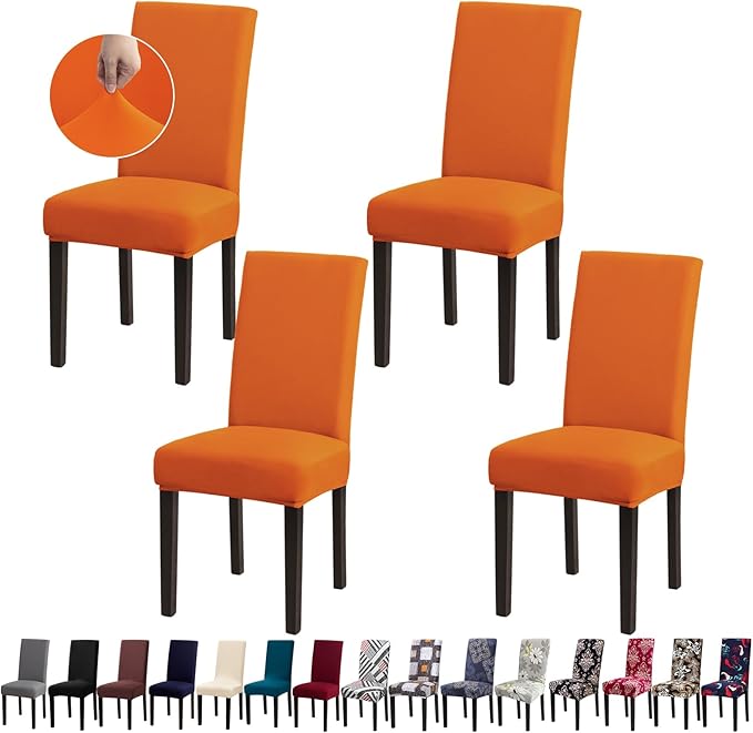 Chair Covers for Dining Room Set of 4, Dining Chair Covers, Kitchen Chair Covers, Stretch Removable Washable Dining Chair Slipcovers for Home, Hotel, Banquet, .Orange