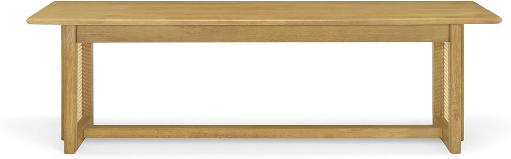 Merax Rustic Wooden Rectangular Kitchen Bench with Rattan Accents Legs, Farmh...