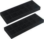 2Pcs Desk Drawer Storage Tray, Nightstand Organizer Tray, Necklace Bracelet Ring Earring Jewelry Display Tray, Grid Table Organizer Holder Tray for Sunglass, Phone, Watch, Perfume (12 grid)/Black