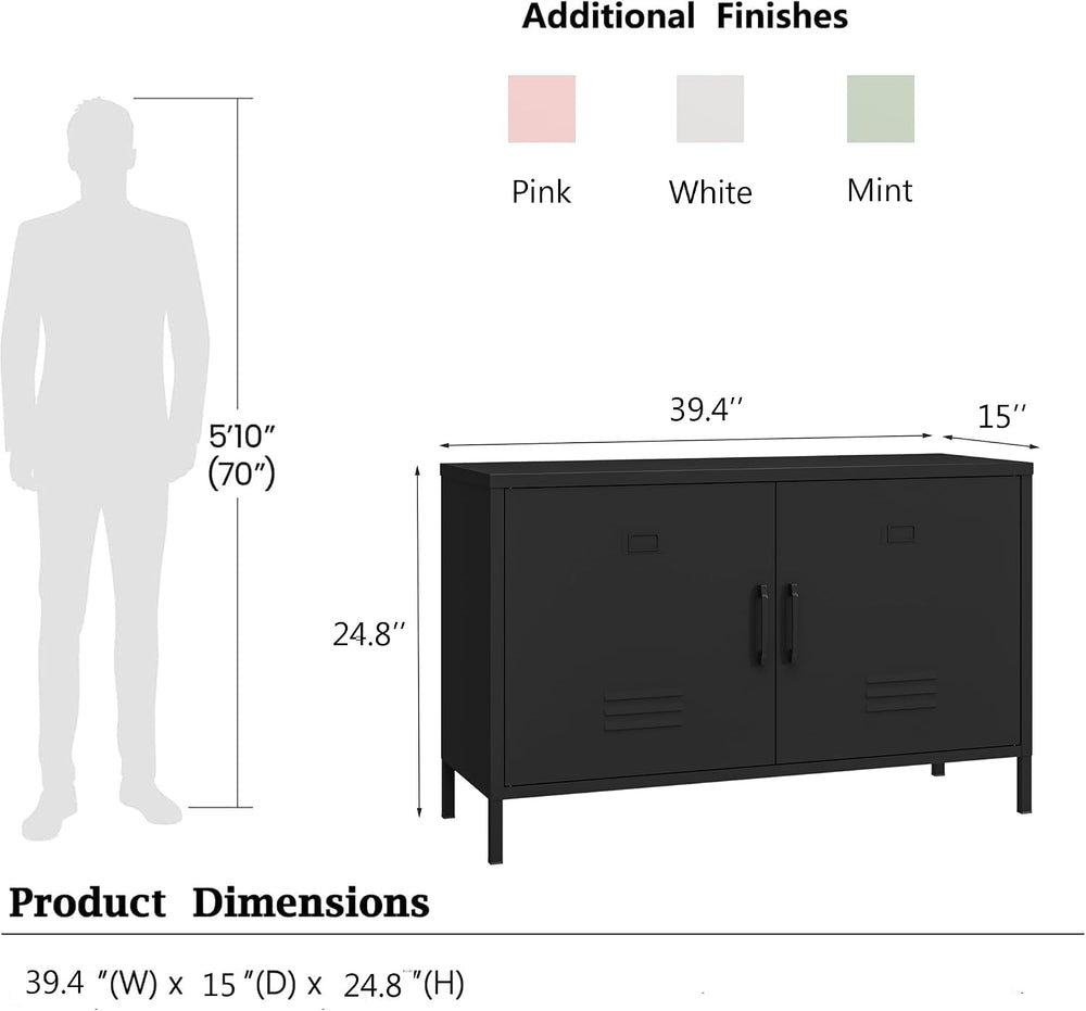 2 Door Steel Accent Cabinet,Black Metal Storage Cabinet with Adjustable Shelf...