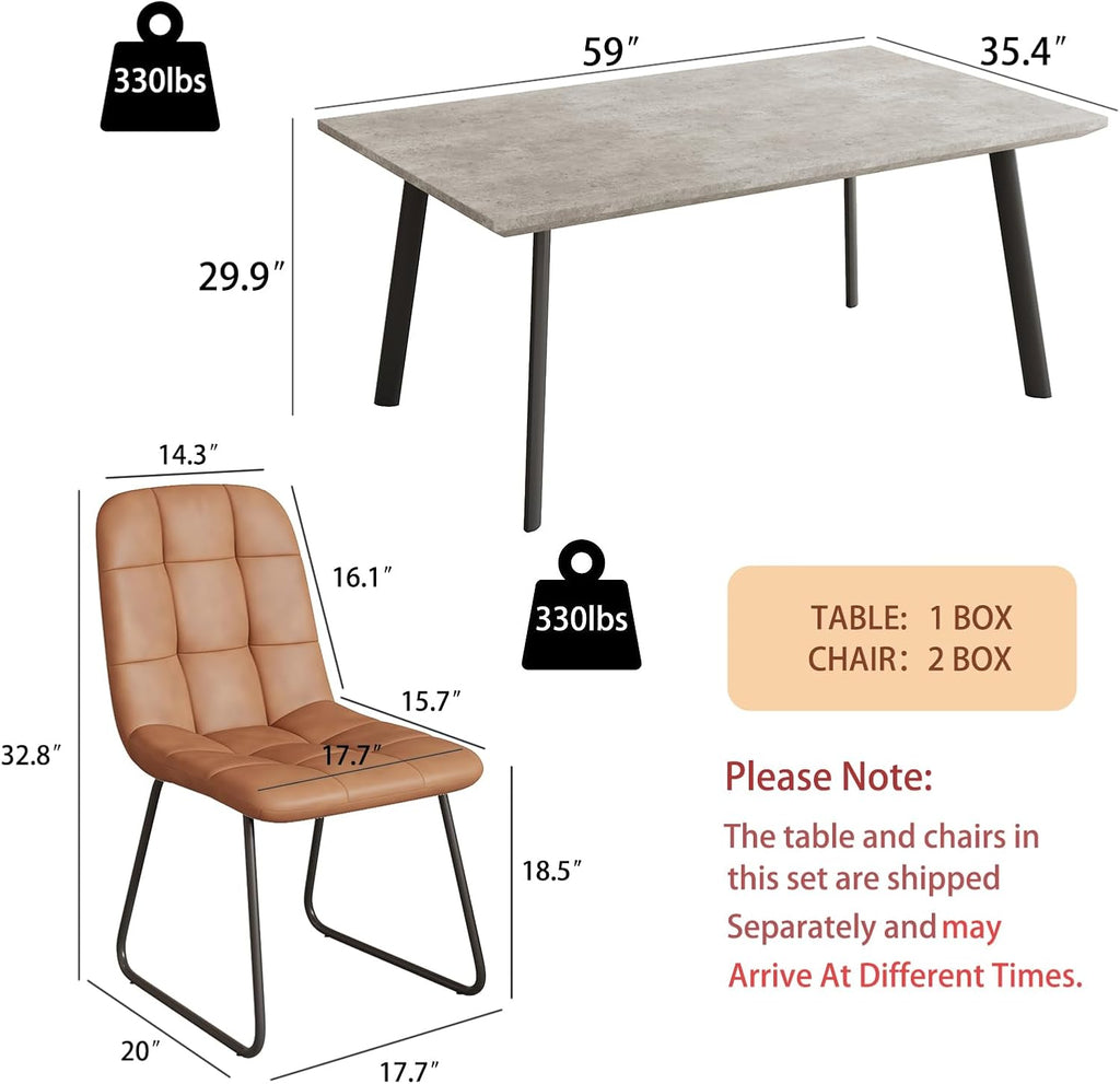 ZckyCine 59-Inch Modern Rectangular Dining Table Set with Wooden Table Top with Sturdy Metal Legs, 6 Leather Upholstered Dining Chairs for Easy Assembly, Suitable for Family Dining
