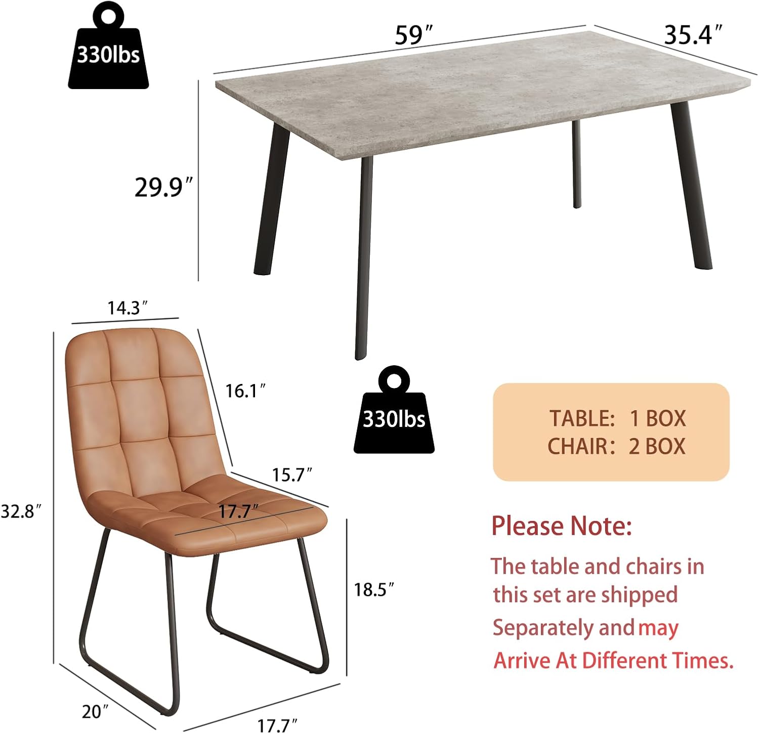 ZckyCine 59-Inch Modern Rectangular Dining Table Set with Wooden Table Top with Sturdy Metal Legs, 6 Leather Upholstered Dining Chairs for Easy Assembly, Suitable for Family Dining