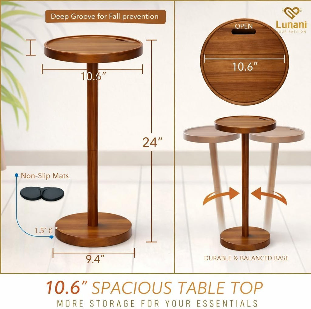Drink Table for Small Spaces, 24” Tall Pedestal Side Table with Stable Base, ...