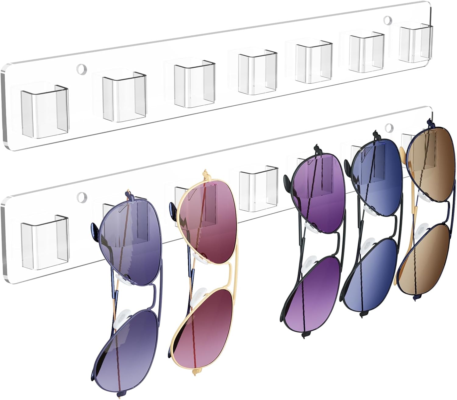 Meaocer Sunglasses Organizer 2 Pack, Wall Glasses Holder, Acrylic Sunglasses Display, Eyeglass Organizer for Multiple Glasses for Office & Home Decor, Unique Gifts for Husband, Women & Girls, Clear