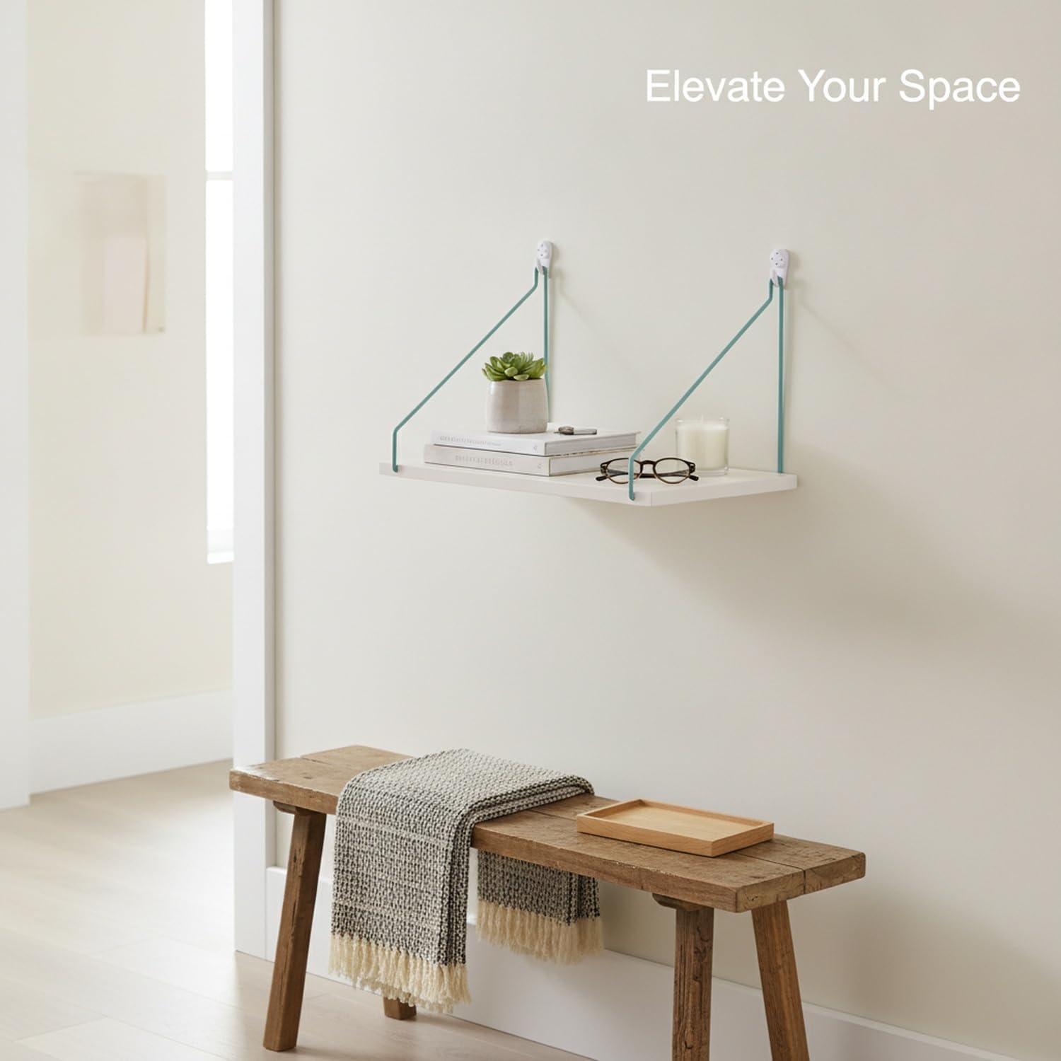 Bedroom & Living Room Wall Ladder Shelf, White Paper-Based Composite Floating Storage for Nightstands and Counters (1 Piece)