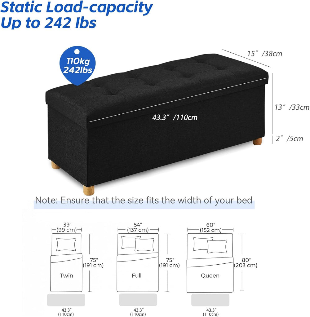 BRIAN & DANY 43 Inches Folding Storage Ottoman Bench, Ottoman with Storag...