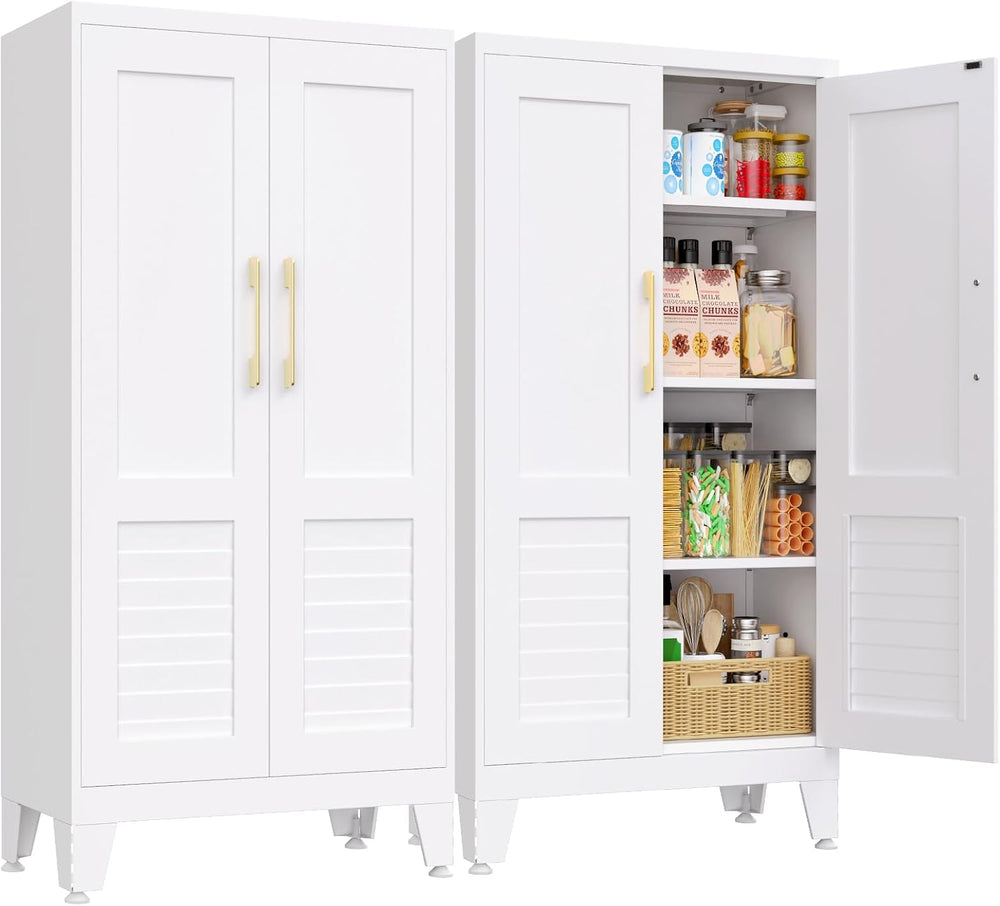 Kitchen Pantry Cabinet, 47.2" H Tall Storage Cabinet with Doors, White F...