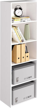 Wooden 5 Cube Storage Organizer, White 5 Tier Bookcase Bookshelf Freestanding Storage Display Organizer, Versatile Cubes Open Shelf and Cubby Unit for Living Room, Home Office, Dinning Room 15.7inch