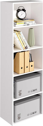 Wooden 5 Cube Storage Organizer, White 5 Tier Bookcase Bookshelf Freestanding Storage Display Organizer, Versatile Cubes Open Shelf and Cubby Unit for Living Room, Home Office, Dinning Room 15.7inch