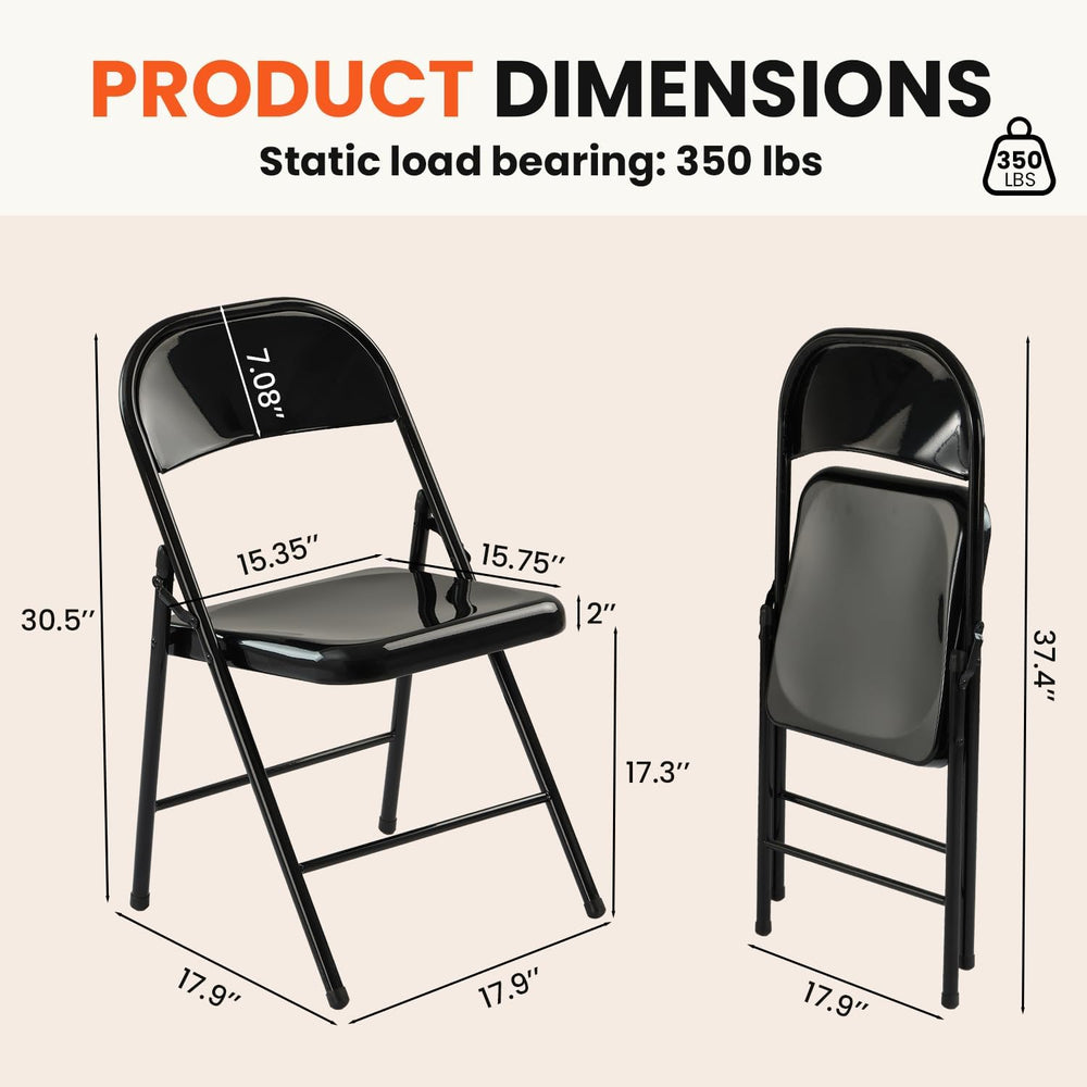 30 Pack Black Metal Folding Chairs, All-Steel Foldable Chairs