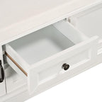 42″ Storage Bench with 2 Drawers and 2 Cabinets，Multipurpose Entryway Shoe Rack W/Removable Cushion，for Living Room Hallway Porch,White