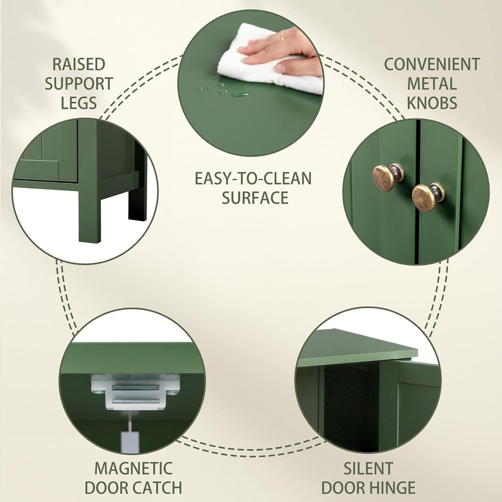 Bonnlo Free Standing Bathroom Cabinet, Sage Green Accent Storage Cabinet with...