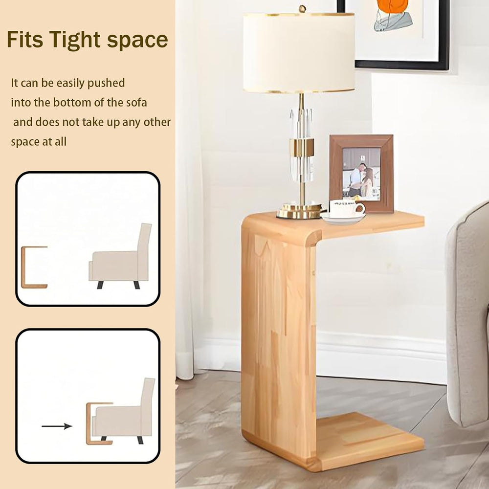 Small Side Table for Couch C-Shaped End Table Solid Wood Sofa Table Living Be...